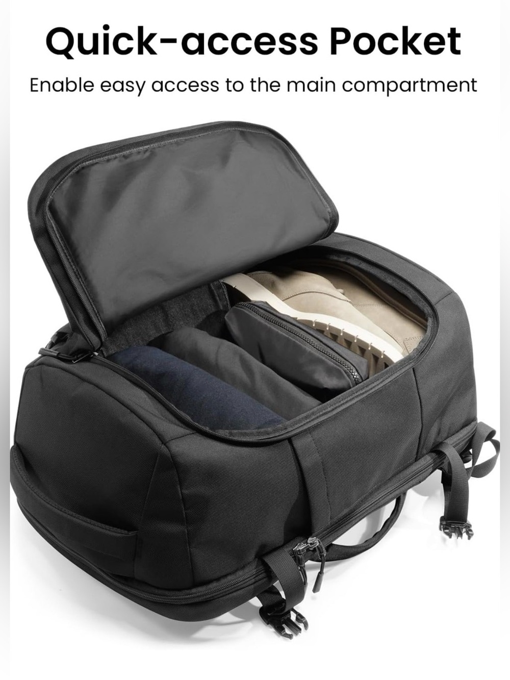 tomtoc Travel Backpack 40L, TSA Carry On Bag Flight Approved, Black - Picture 4 of 10